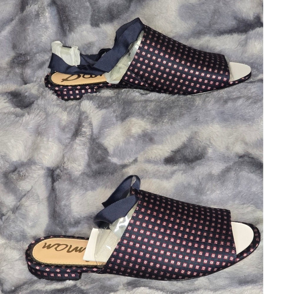 New Sam Edelman Theodora Navy pink Micro Dot Fabric Flat sandals‎ Size 8